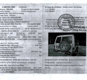 Thanh lý xe ô tô Toyota, biển số 92E-0396, sản xuất và đưa vào sử dụng năm 2002. Số khung JTERJ71J800001297, số máy 1FZ0516264 đã qua sử dụng (bán phế liệu)